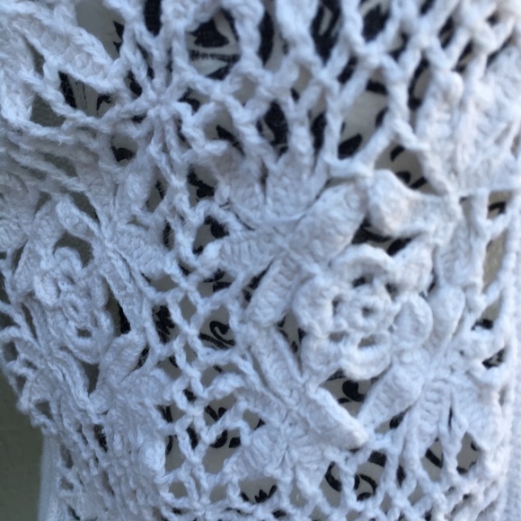 Vintage 90s Erika White Floral Crochet Cardigan Sweater Cotton Ramie L Cottage - Picture 10 of 12